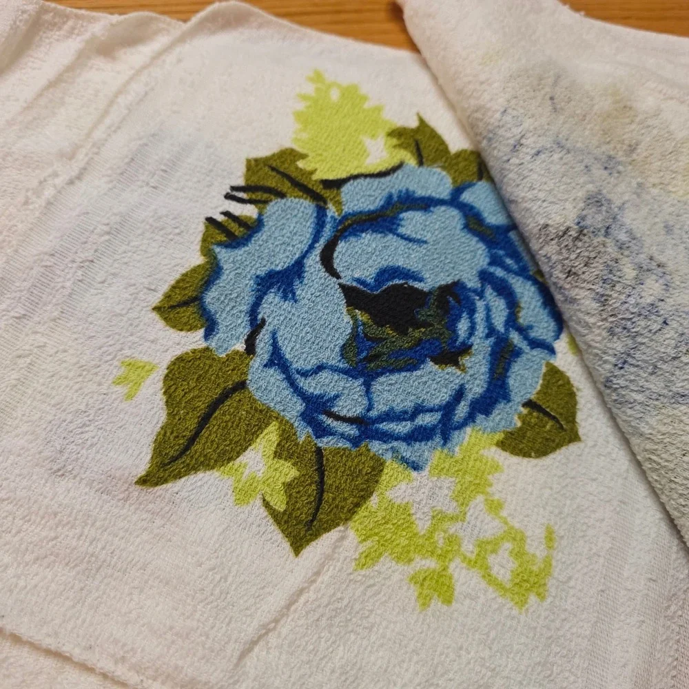 Cannon Washcloth Unisex OS White Blue Rose Floral Vintage 10pc Lot Trophy Cotton